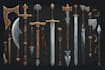design unique sword, axe, medieval weapon, spear