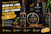 design a premium beard oil label, bottle and box packaging