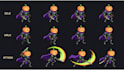 design halloween 8 bit 16 bit 2d pixel art character sprite sheet, animations