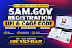 assist with sam gov registration uei retrieval and cage code