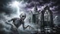 create detailed dark art, gore, creepy horror illustrations