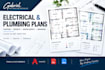 draft electrical layout, lighting plan, and plumbing drawing in cad