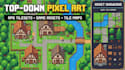 do top down pixel art tileset, game assets rpg maker, tile map, pixel tileset