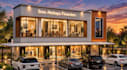 render 3d modern commercial complex, office building design, glass facade design