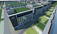 create office building external, car park, landscape 3d rendering, walkthrough