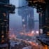 design a futuristic megacity with neon lights