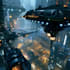 design a futuristic megacity with neon lights