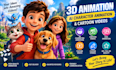 create 3d pixar style ai character animation and 3d