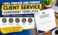 prepare and format client service agreement templates