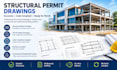 draft commercial building plans and structural permit drawings for city permit