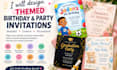 design themed birthday and party invitations