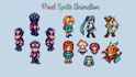 create pixel art sprite sheet, pixel art sprite animation, 2d game art sprite
