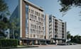 develop mid rise building, commercial  complex, framed facade render,revit model