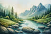 illustrate a watercolor landscape illustration