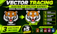 do 3 manual vector tracing, vectorize logo in adobe illustrator or coreldraw