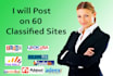 post your ads on 60 classified sites by manual