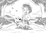 draw black and white cartoon character line art