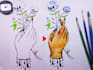 hand drawn watercolor, pencil sketch, line art with video
