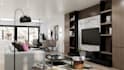 do 3d interior design of kitchen, bathroom, and living room