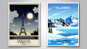 create illustrated vintage retro poster or flyer for travel art deco wall art