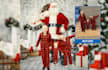 do photoshop editing put santa hat and christmas bg