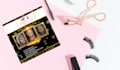 design feminine beautiful makeup cosmetic flyer and cards