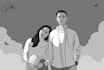 draw a cute cartoon portrait illustration for couple