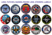 design patches, badges, round logo, stickers, labels