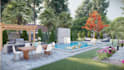 design your pool, backyard, garden, landscape 3d rendering with existing yard