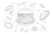 draw vintage line art, logo design, vector icon botanical food illustration