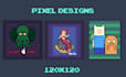create 8 bit minimalist pixel art designs