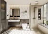 do interior design of living room, kitchen, and bathroom with 3d rendering