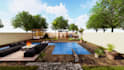 design any garden, backyard, front yard, pool, rooftop garden and render