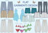 do flat design clothing, cap, bag, and tech pack design