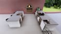 create a 3d outdoor kitchen , deck , porch , gazebo , garden