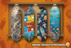 design a cool unique and creative skateboard, surfboard deck graphics