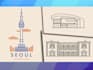 create a building icon illustration with outline style