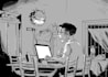 draw black and white funny cartoon illustration