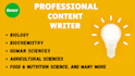 write blog posts, research articles on biology, nutrition and health science