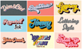 design custom hand lettering, script typography, retro hippie font logo