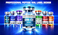 design peptide, product label design, vial, 3d mockup