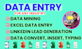 do accurate data entry, web scraping, and lead generation