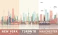 city skyline poster or famous landmarks illustration