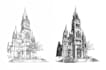 hand drawn architecture drawing sketch concept illustrations