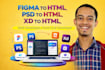 build psd, xd, figma to html custom website, web developer, front end developer