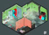 create isometric art in a cyberpunk style