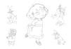 draw black and white line art illustration, portraits