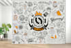 design doodle wall art mural for restaurant, home interior