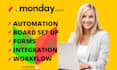do monday setup, monday automations, integrations crm