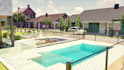 design backyard, landscape, terrace, pool, and patio